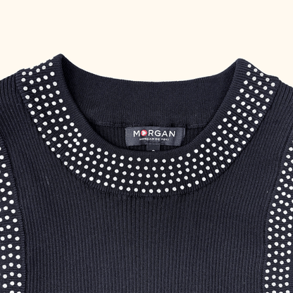 Morgan Black Ribbed Skater Dress - Size Small