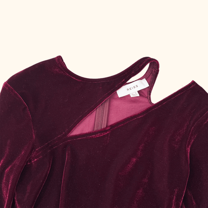 Reiss Burgundy Velvet Midi Dress - Size 6