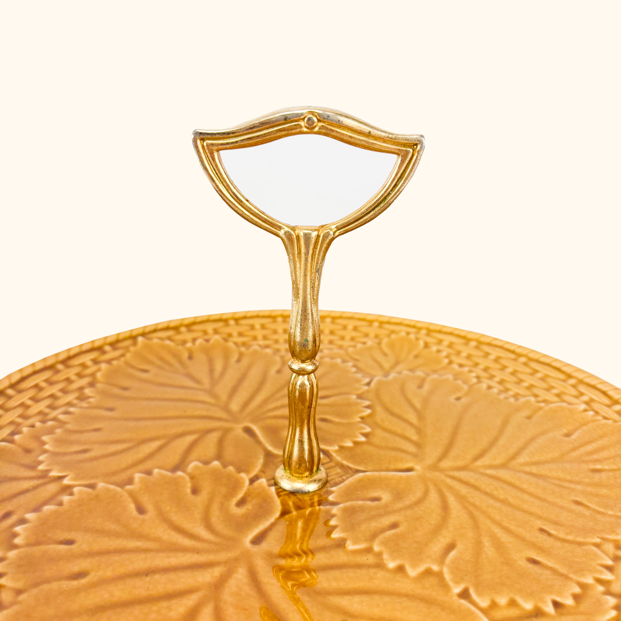 Gien France Ceramic Barbotine Leaf Cheese Platter Gien