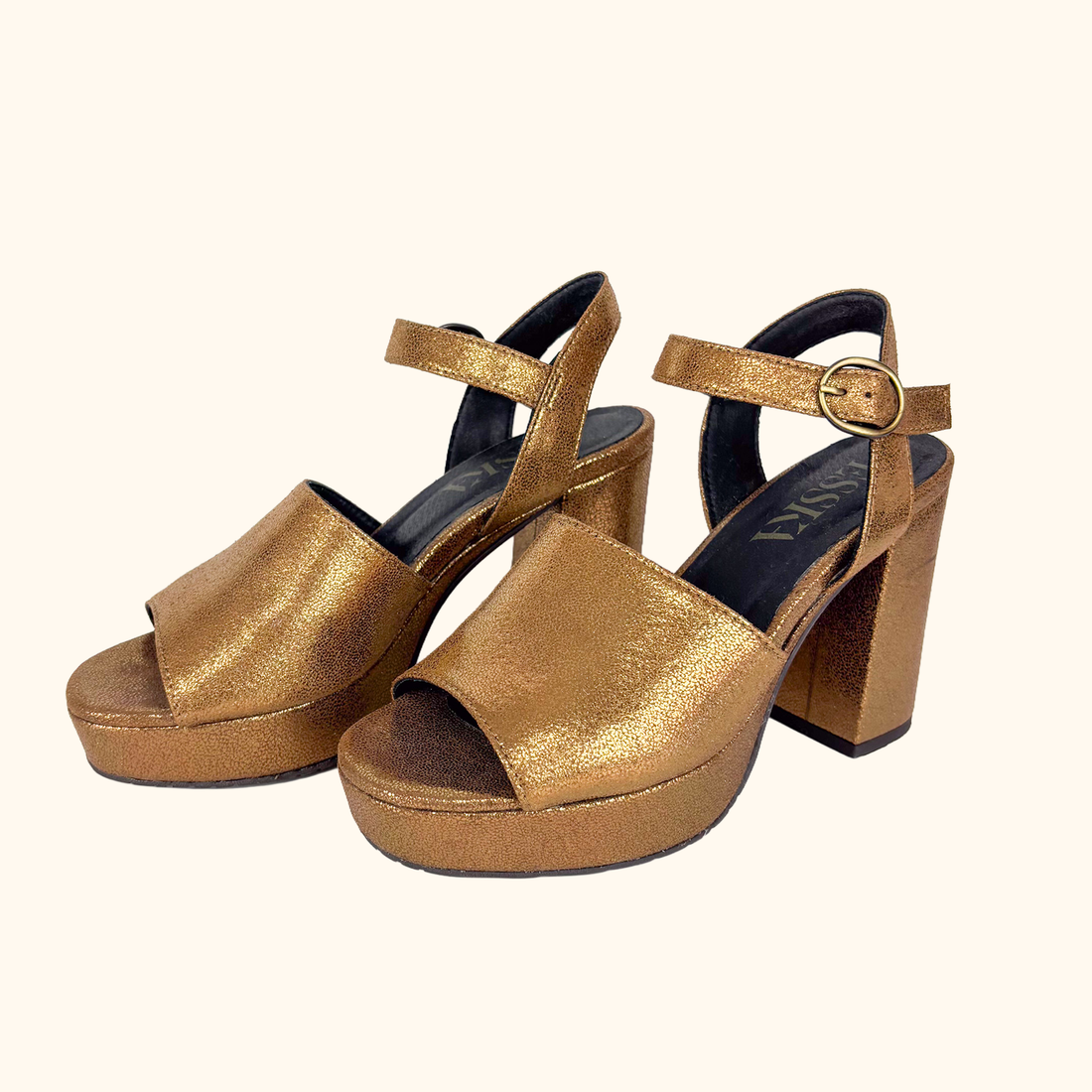 Esska Vegan Leather Metallic Block Heel - Size 4