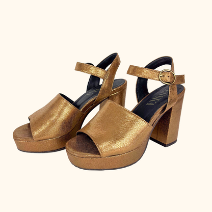 Esska Vegan Leather Metallic Block Heel - Size 4