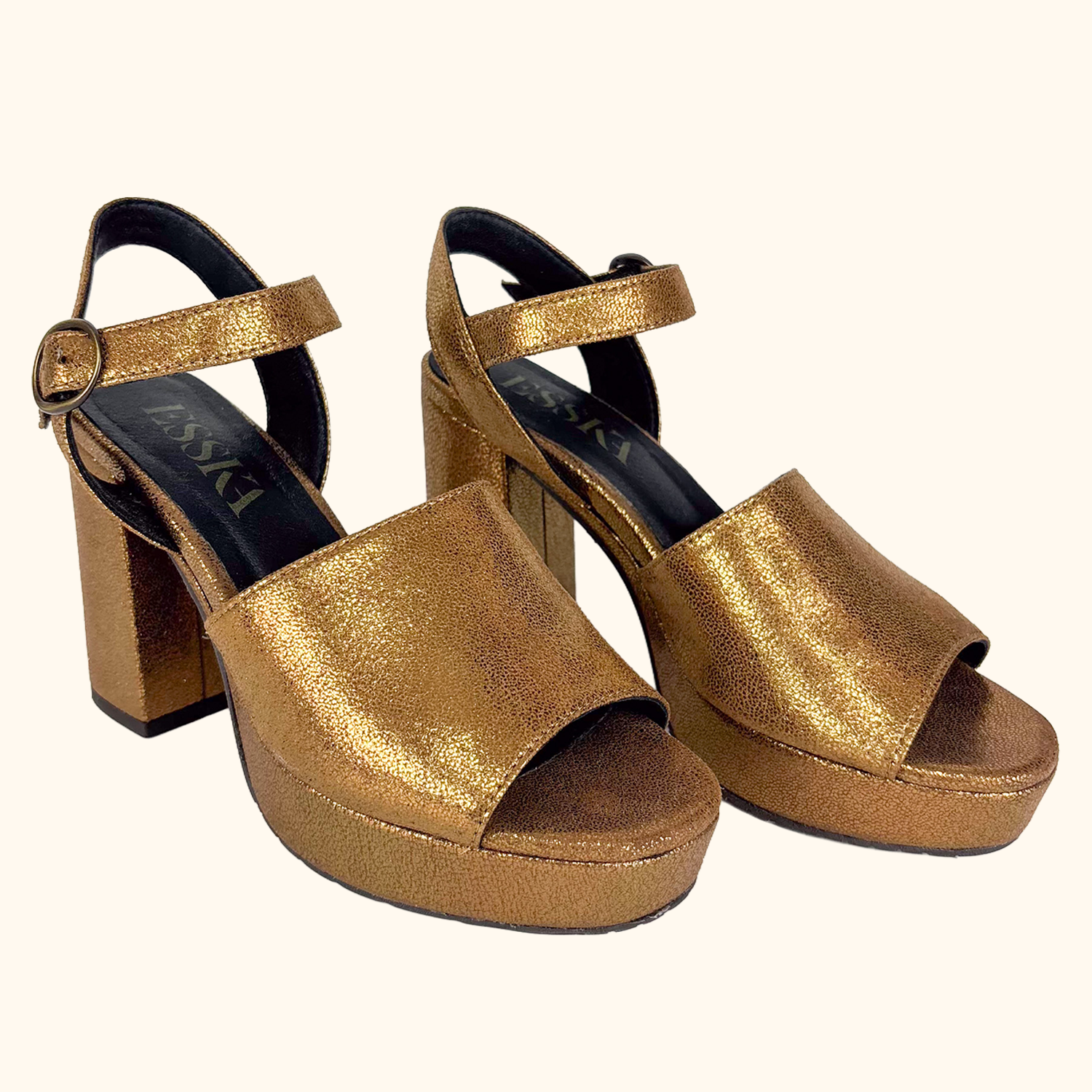 Esska Vegan Leather Metallic Block Heel - Size 4