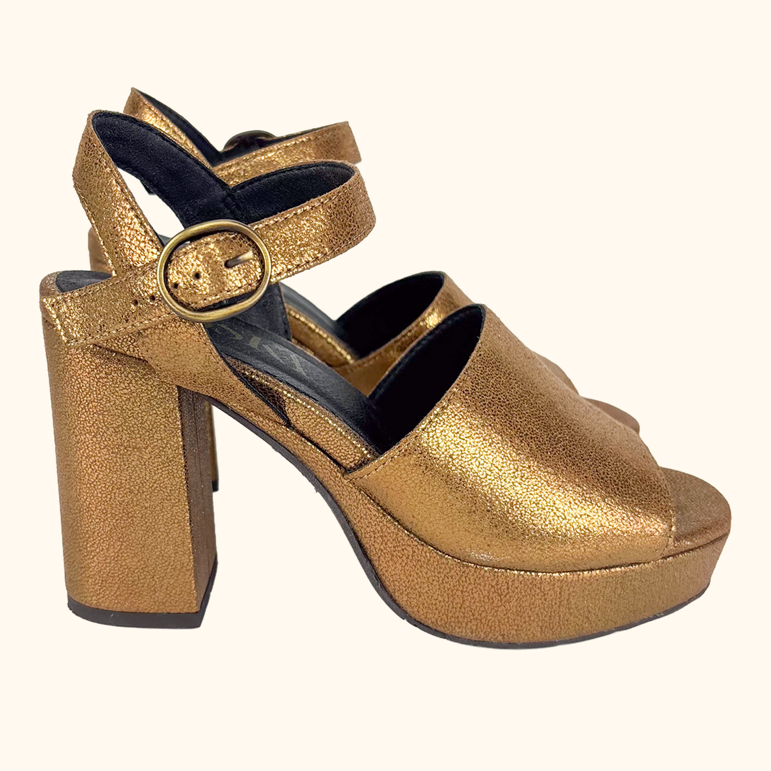 Esska Vegan Leather Metallic Block Heel - Size 4