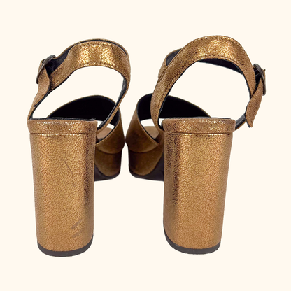 Esska Vegan Leather Metallic Block Heel - Size 4