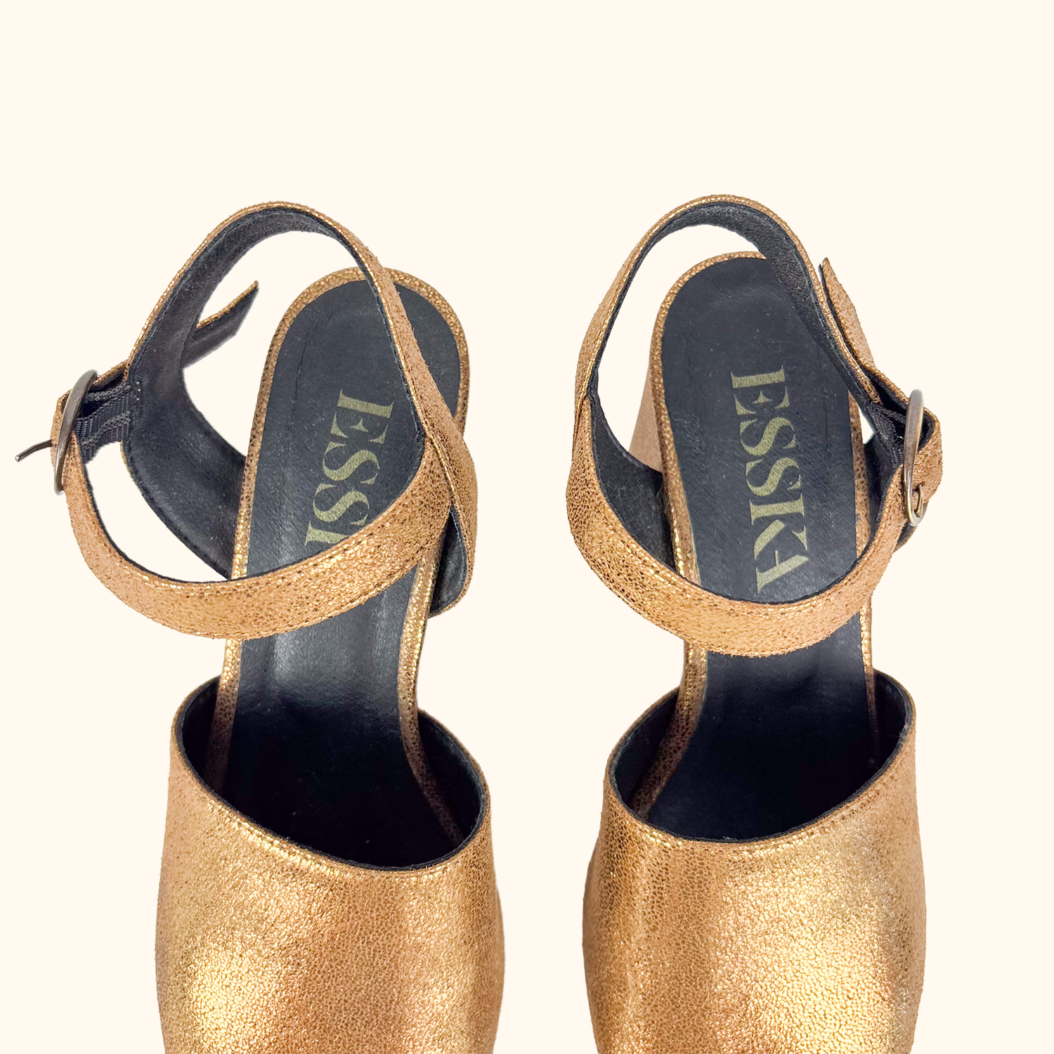 Esska Vegan Leather Metallic Block Heel - Size 4