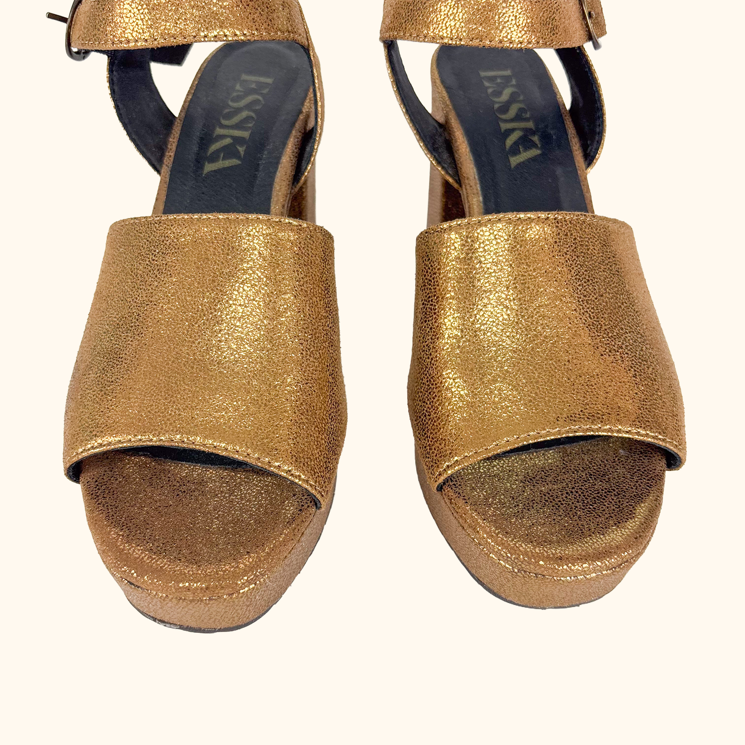 Esska Vegan Leather Metallic Block Heel - Size 4