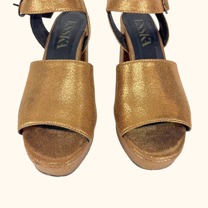 Esska Vegan Leather Metallic Block Heel - Size 4