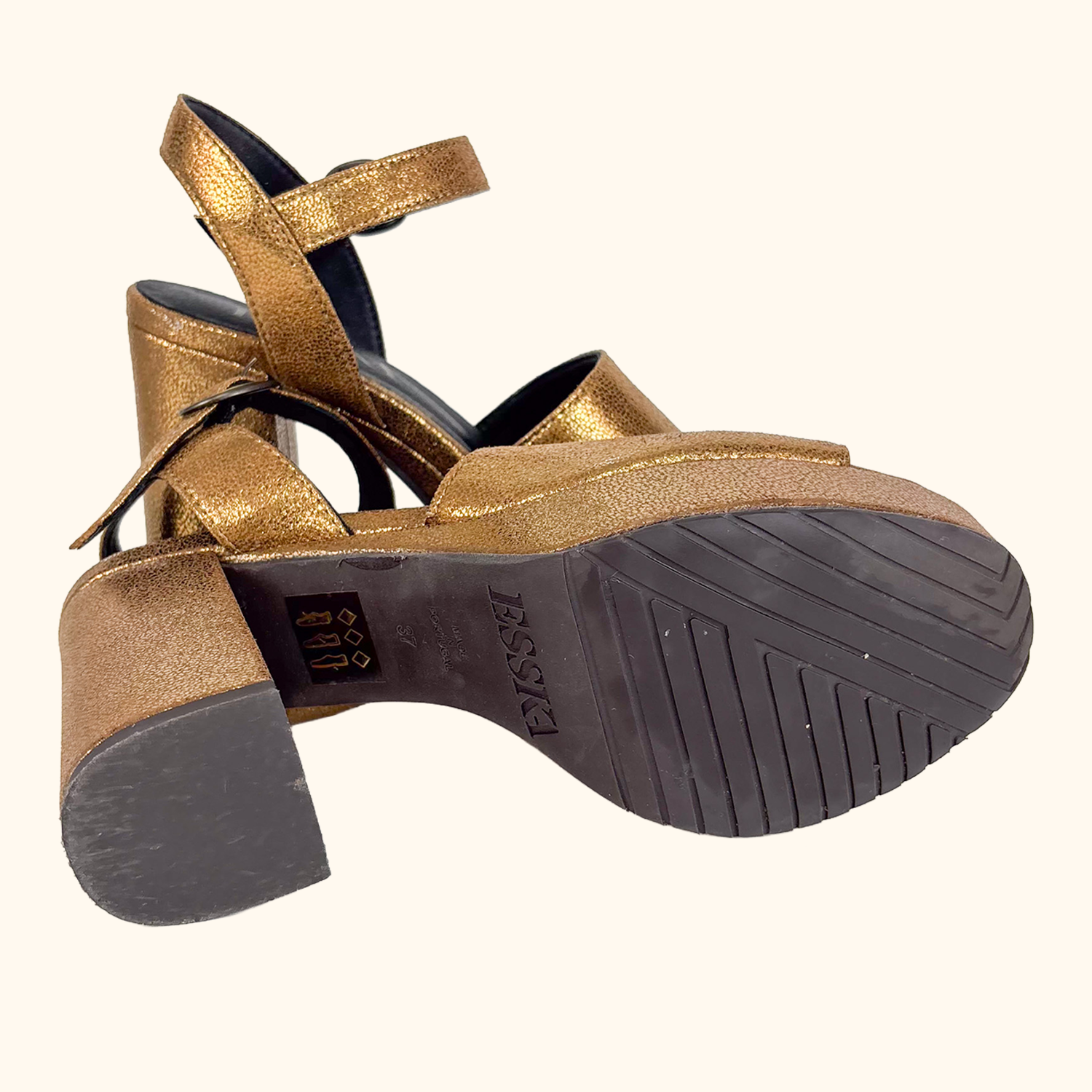 Esska Vegan Leather Metallic Block Heel - Size 4