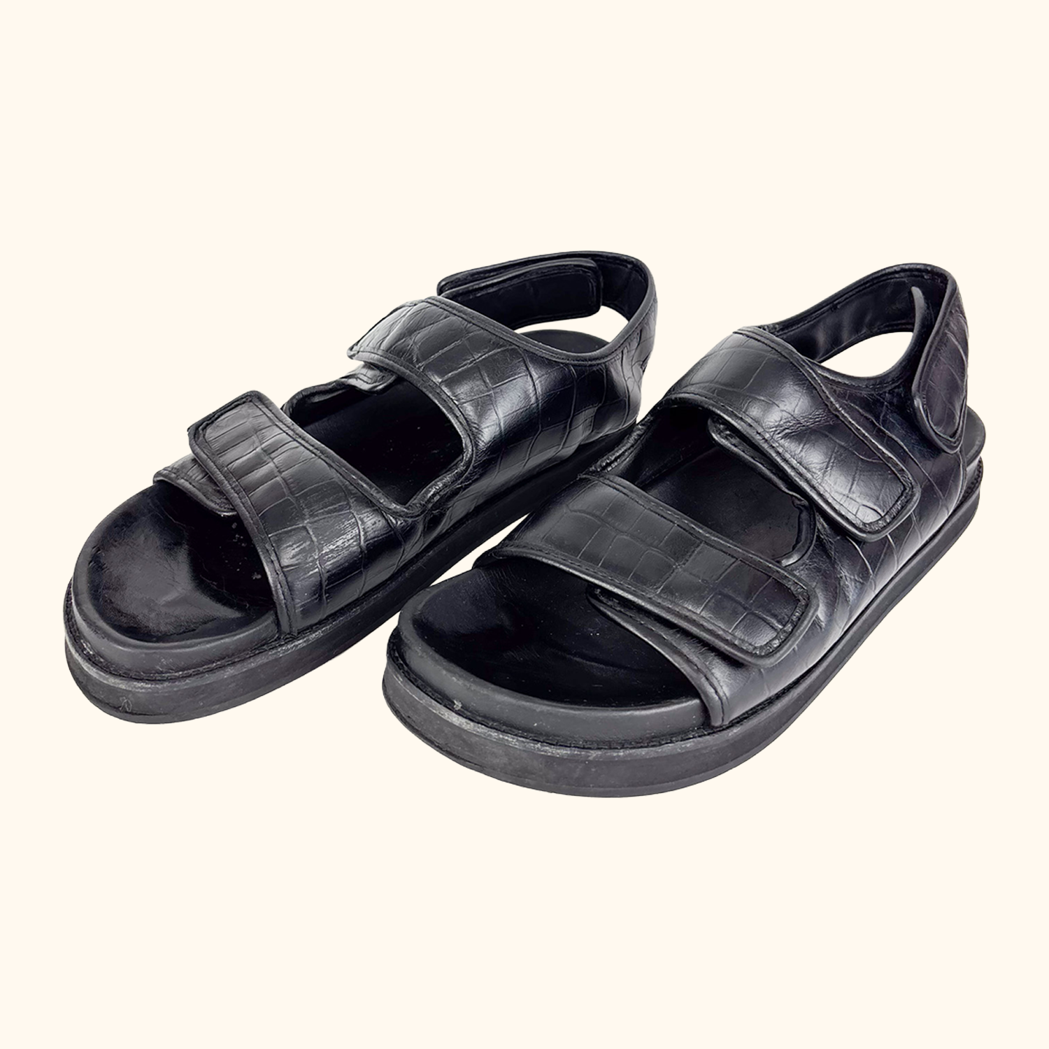 Arket Black Chunky Flatbed Sandals - Size 7