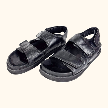 Arket Black Chunky Flatbed Sandals - Size 7