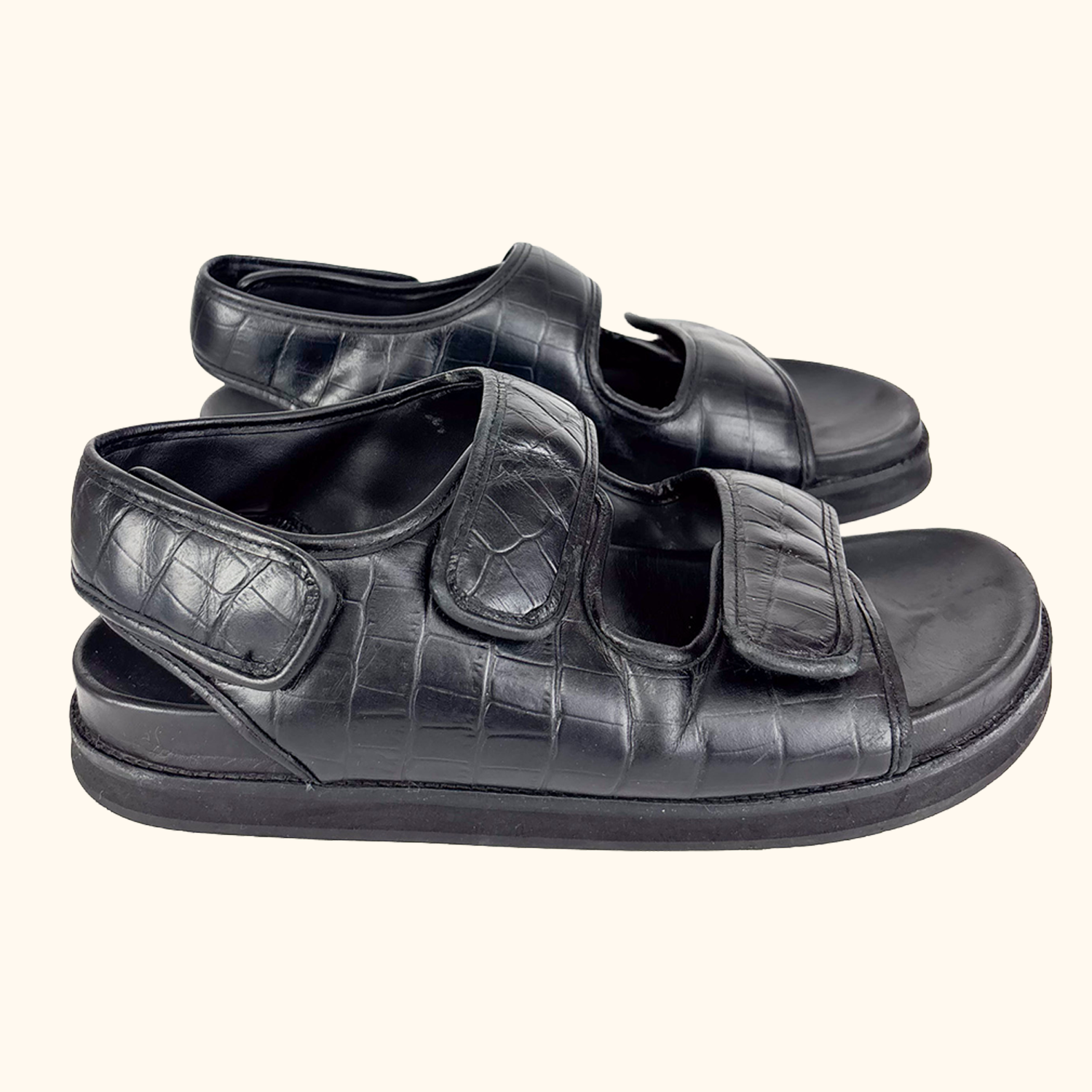 Arket Black Chunky Flatbed Sandals - Size 7