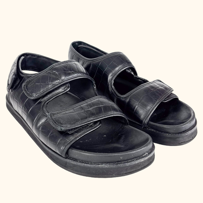 Arket Black Chunky Flatbed Sandals - Size 7
