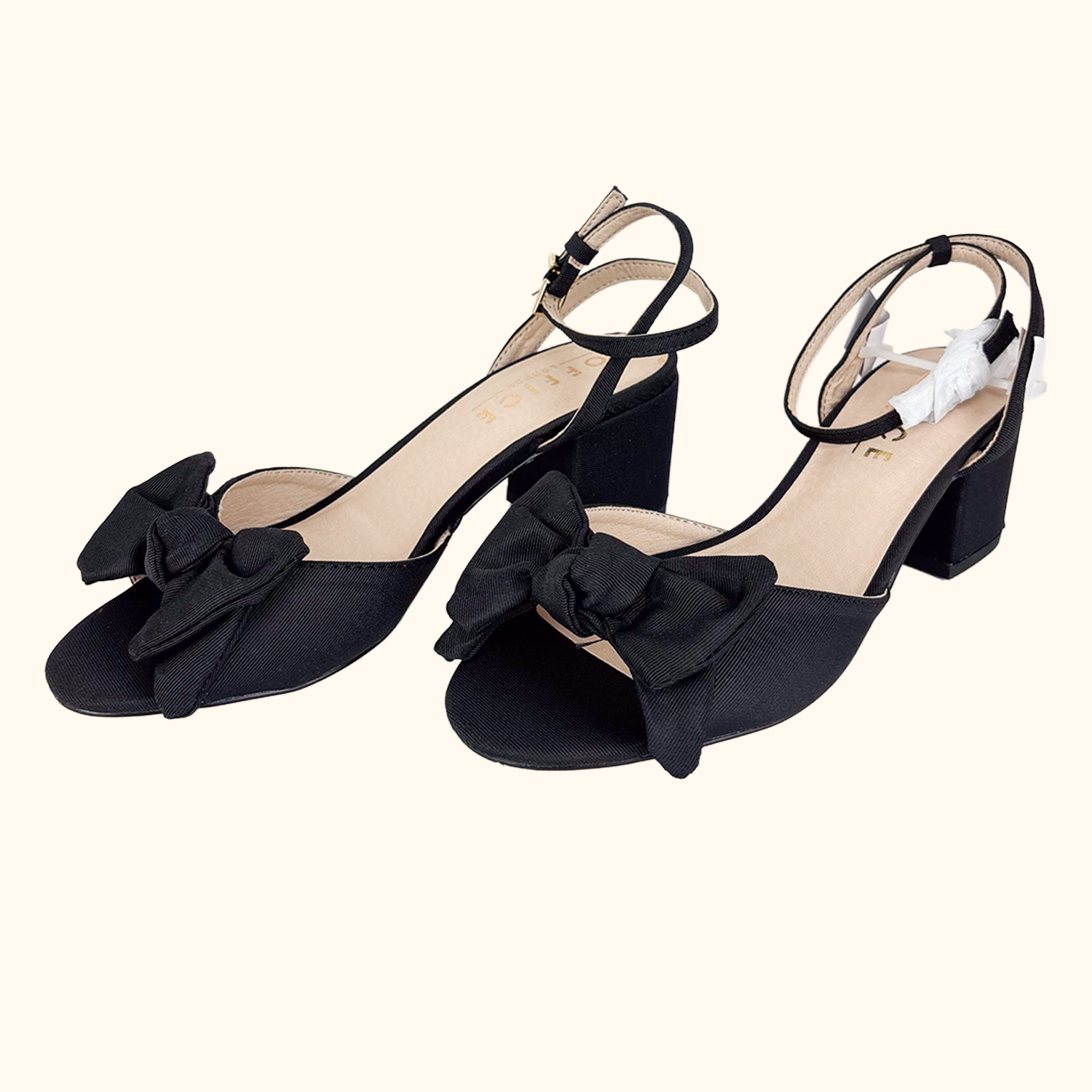 Office Black Block Heel Bow Sandals - Size 5