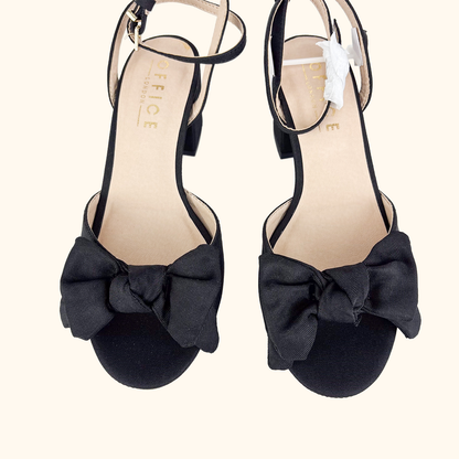 Office Black Block Heel Bow Sandals - Size 5