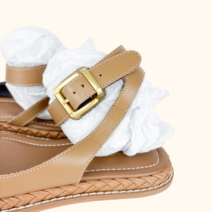 Reiss Gabi Tan Leather Plait Sandals - Size 5