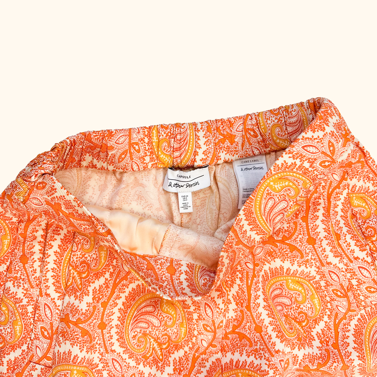 &amp; Other Stories Orange Paisley Wide Leg Trousers - Size 6