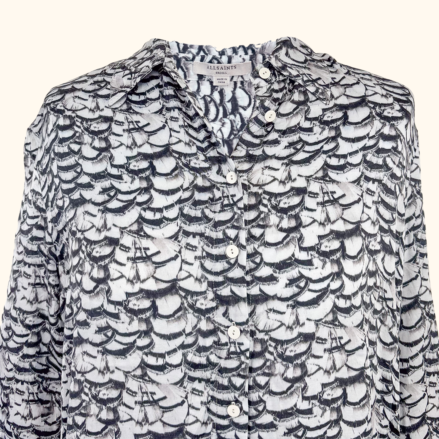 Allsaints Long Sleeve Feather Shirt Dress - Size Small