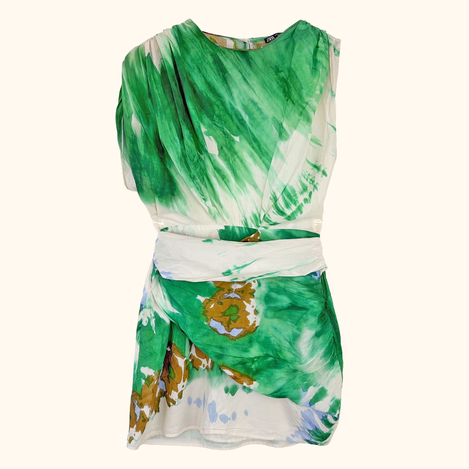 Zara Green Asymmetric Mini Dress - Size Medium