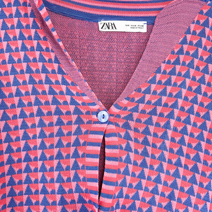 Zara Pink Geometric Short Sleeve Cardigan - Size Medium