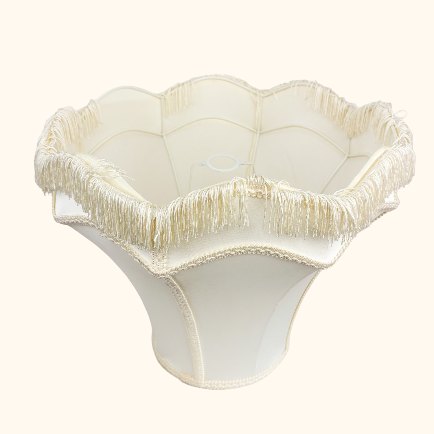 Large Cream Satin Fringe Bell Lampshade