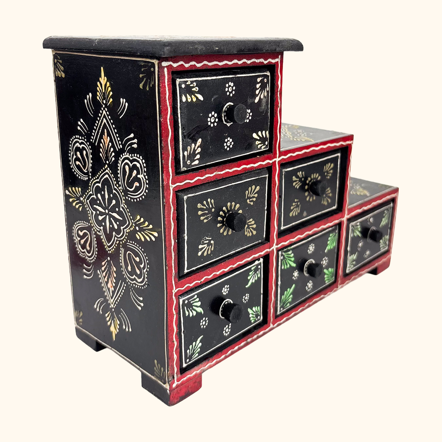 Indian Hand Painted Wooden Mini Chest of Drawers