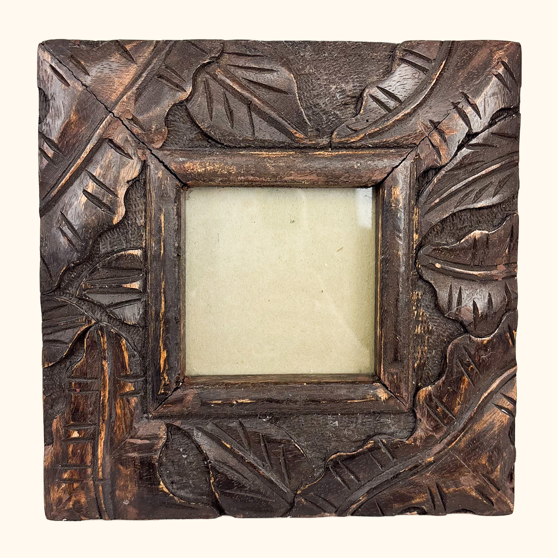 Indian Hand Carved Wood Square Picture Frame
