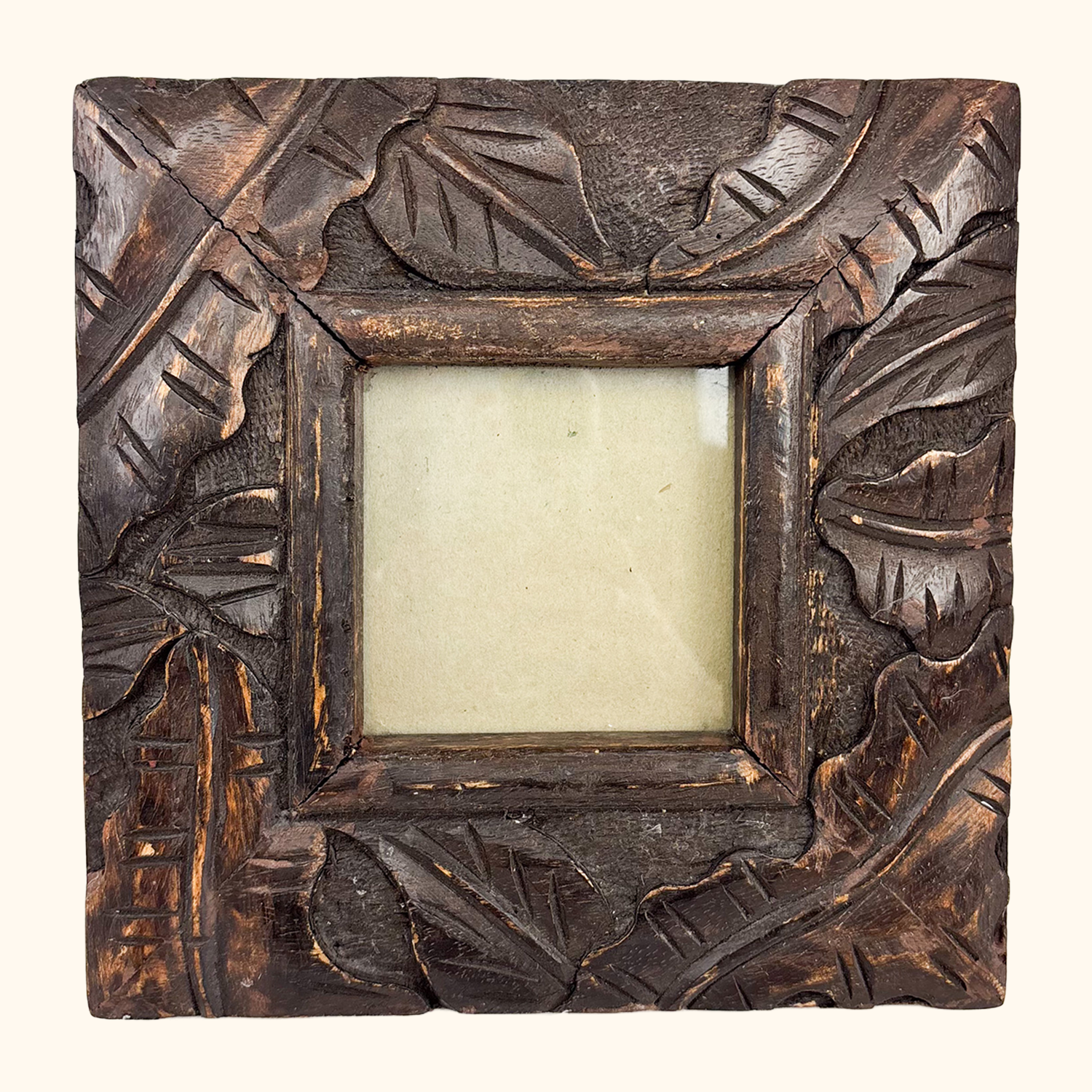 Indian Hand Carved Wood Square Picture Frame