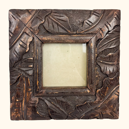 Indian Hand Carved Wood Square Picture Frame