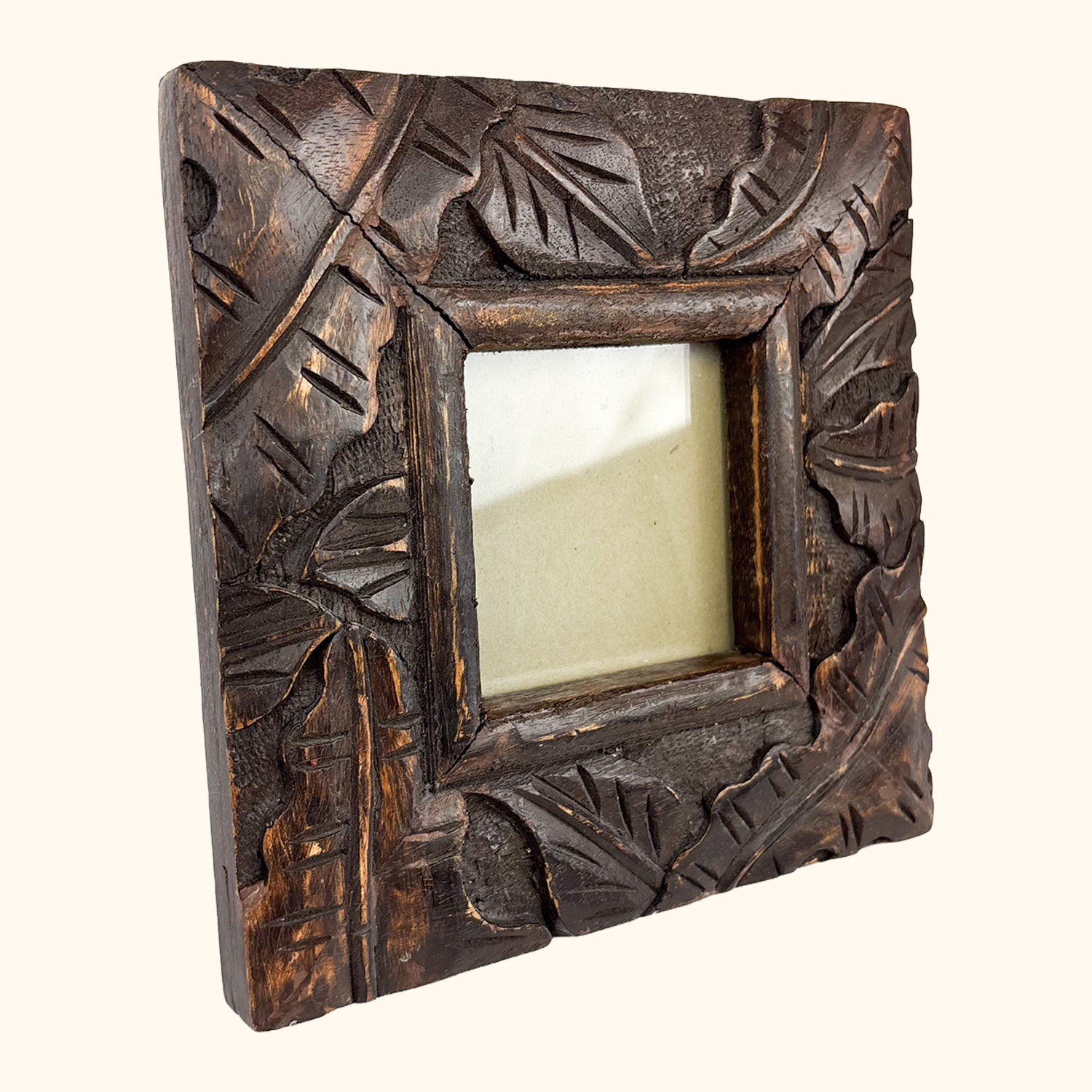 Indian Hand Carved Wood Square Picture Frame