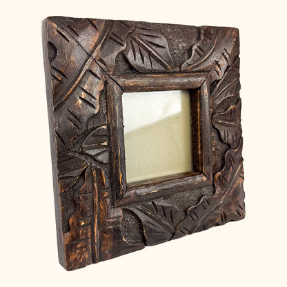 Indian Hand Carved Wood Square Picture Frame