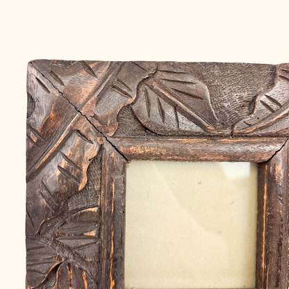 Indian Hand Carved Wood Square Picture Frame