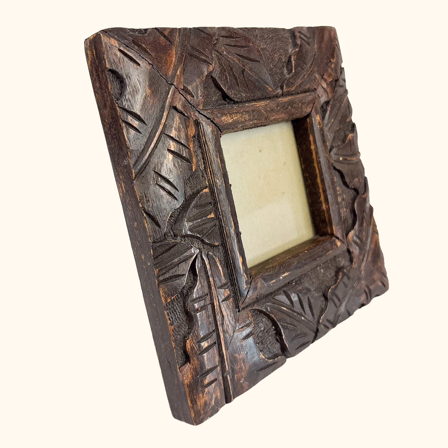 Indian Hand Carved Wood Square Picture Frame
