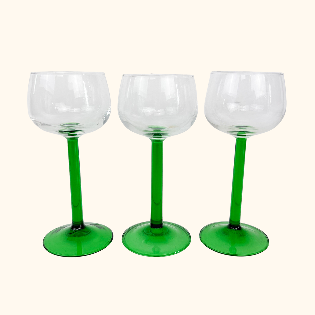 Vintage Luminarc French Green Straight Stem Wine Glasses - Set of 3