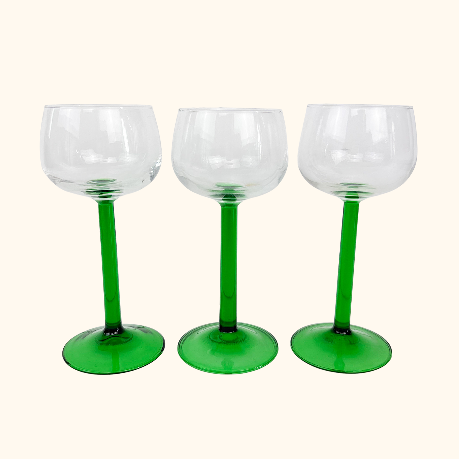 Vintage Luminarc French Green Straight Stem Wine Glasses - Set of 3