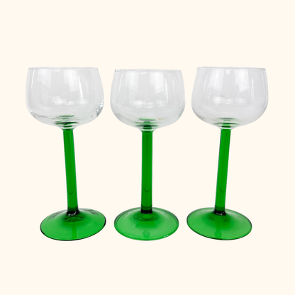 Vintage Luminarc French Green Straight Stem Wine Glasses - Set of 3