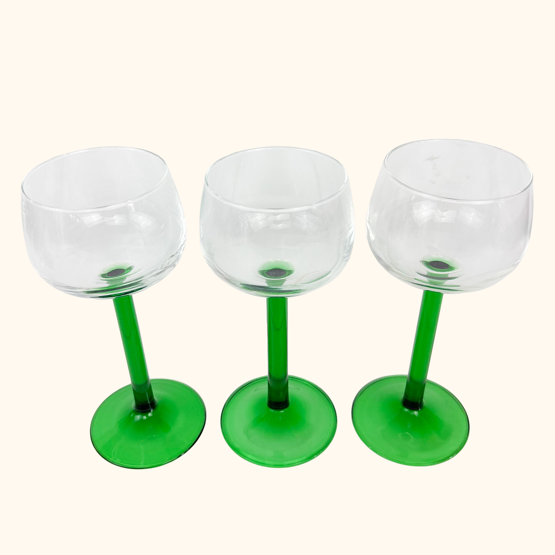 Vintage Luminarc French Green Straight Stem Wine Glasses - Set of 3