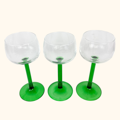 Vintage Luminarc French Green Straight Stem Wine Glasses - Set of 3