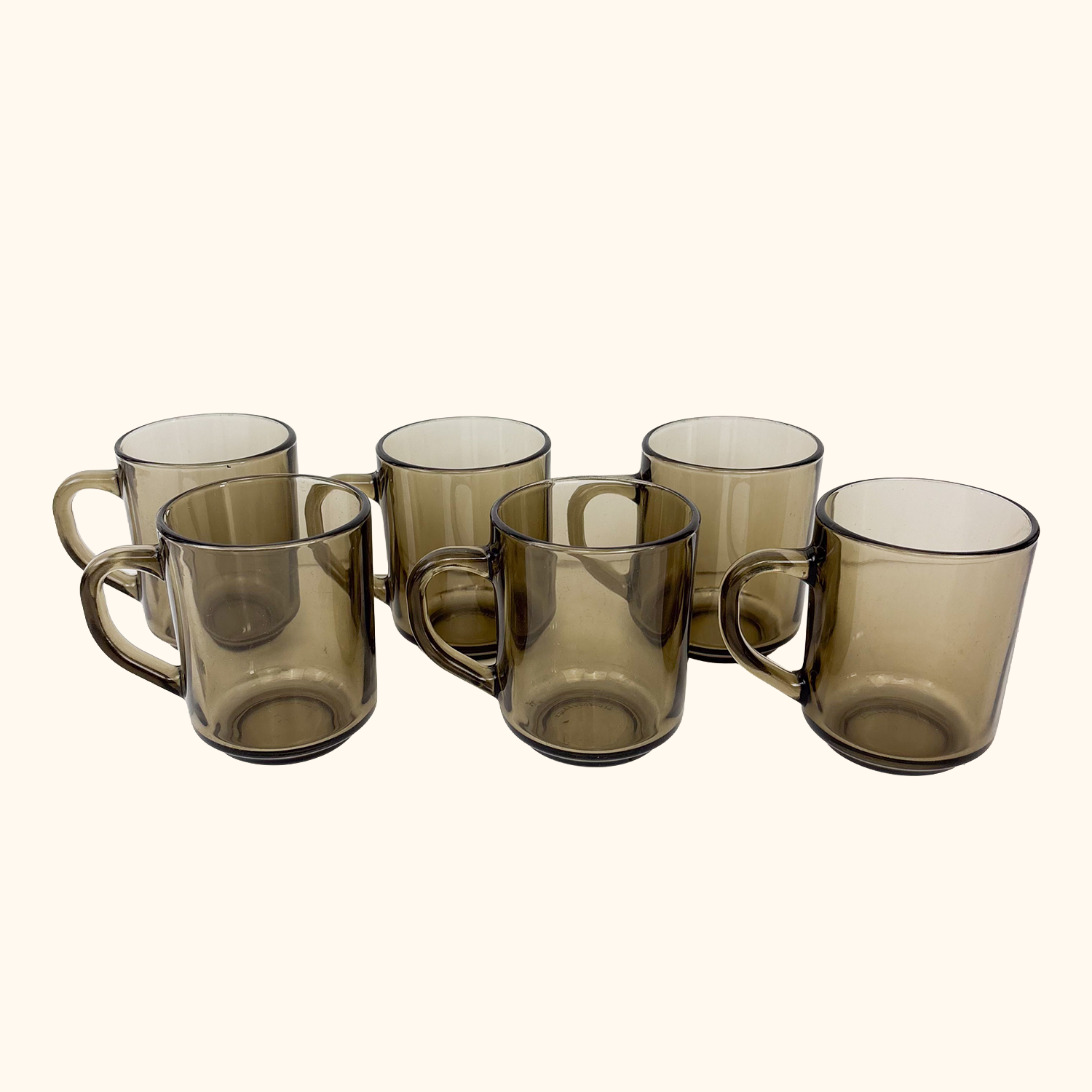 Arcoroc France Smoked Glass Mugs - Set of 6