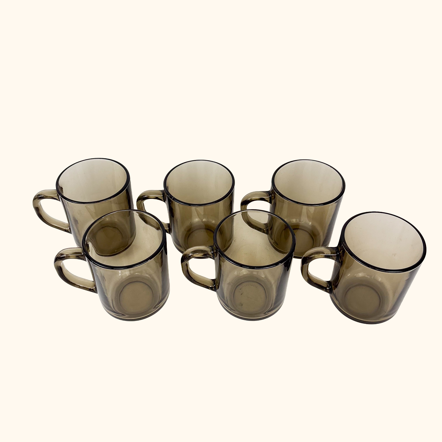 Arcoroc France Smoked Glass Mugs - Set of 6