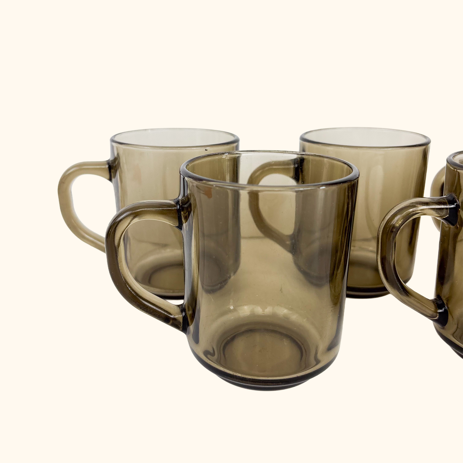 Arcoroc France Smoked Glass Mugs - Set of 6