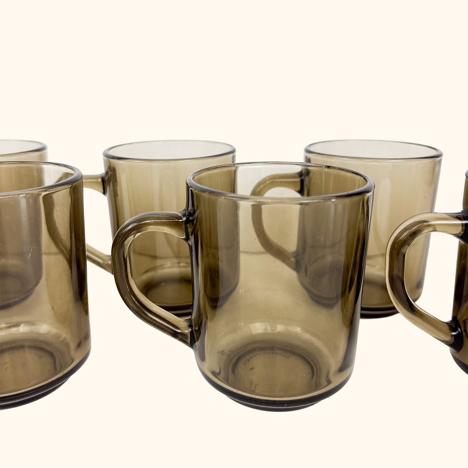 Arcoroc France Smoked Glass Mugs - Set of 6