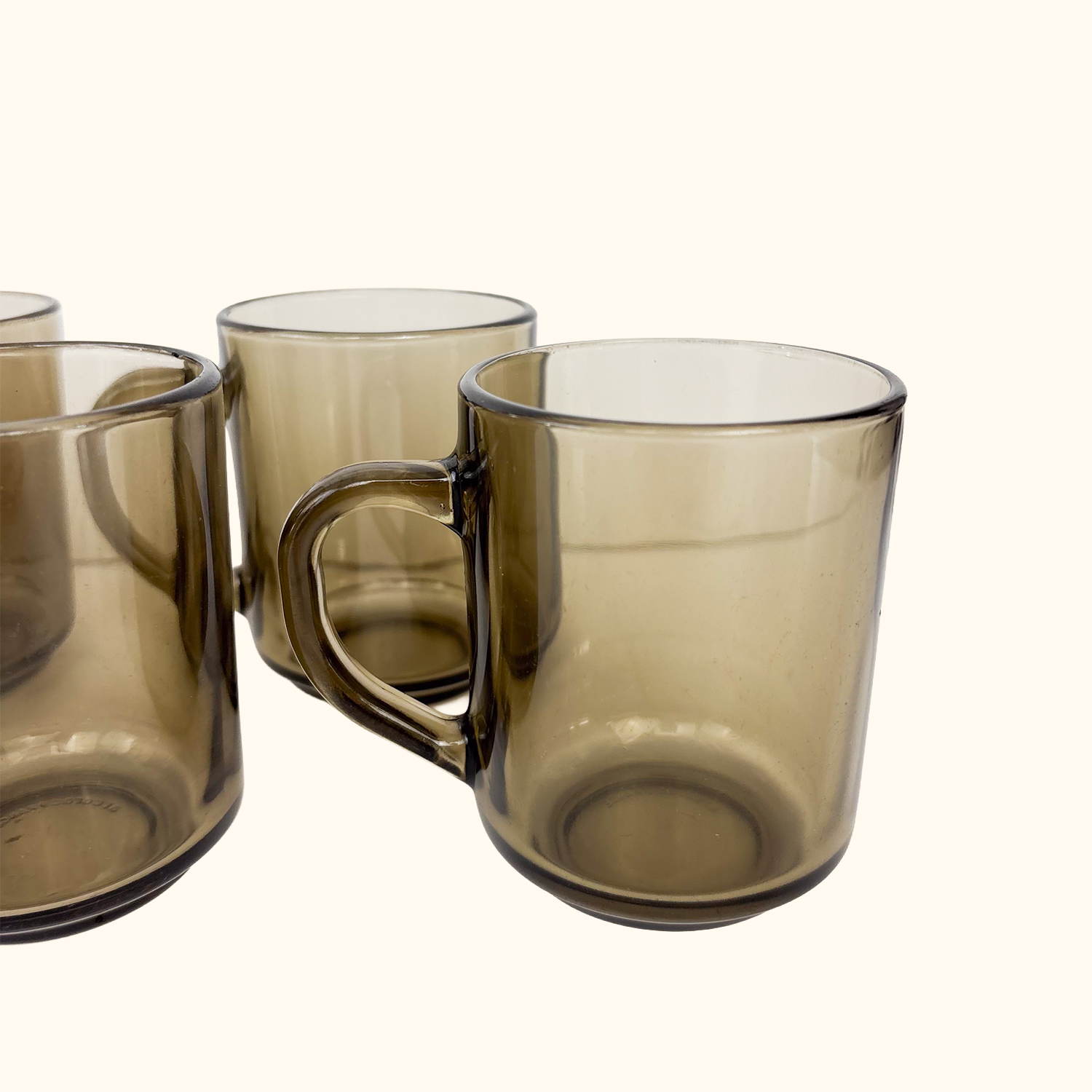 Arcoroc France Smoked Glass Mugs - Set of 6