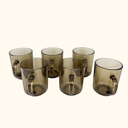 Arcoroc France Smoked Glass Mugs - Set of 6