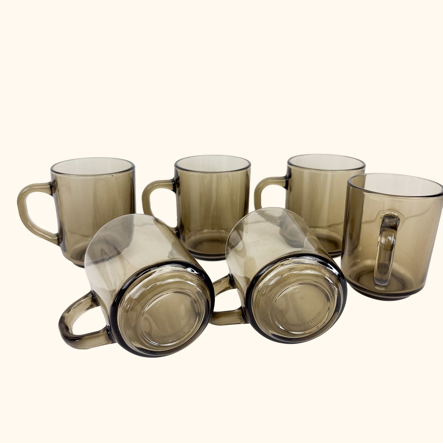 Arcoroc France Smoked Glass Mugs - Set of 6
