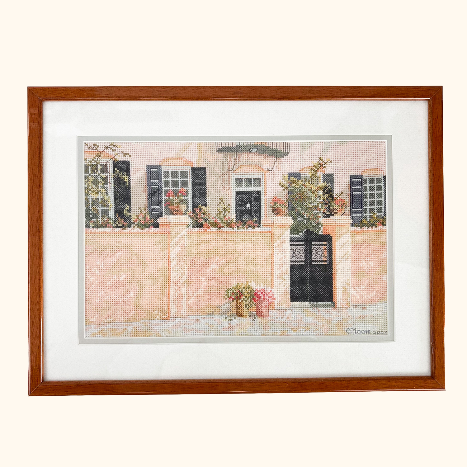 Framed Provence Cross Stitch Artwork Vintage 2002