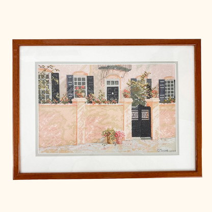Framed Provence Cross Stitch Artwork Vintage 2002