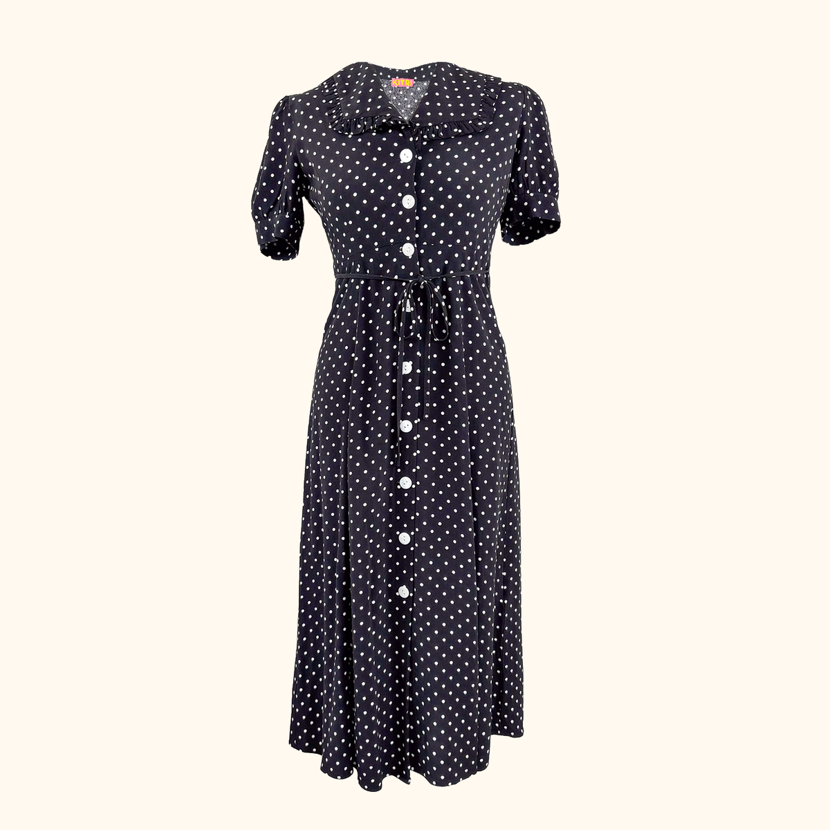 Kitri Black Polka Dot Retro Midi Dress - Size 6