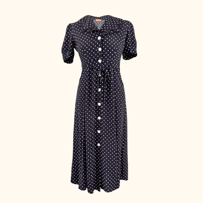 Kitri Black Polka Dot Retro Midi Dress - Size 6