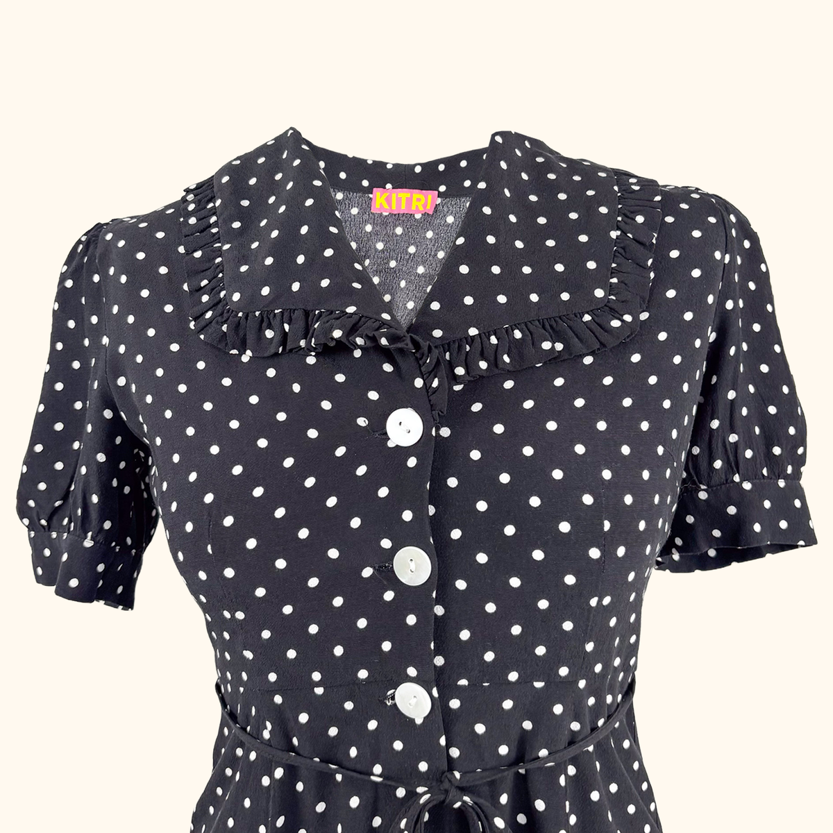 Kitri Black Polka Dot Retro Midi Dress - Size 6