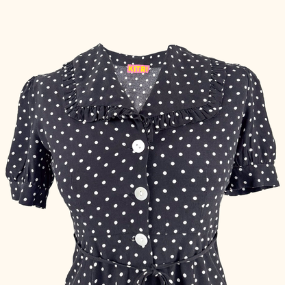 Kitri Black Polka Dot Retro Midi Dress - Size 6